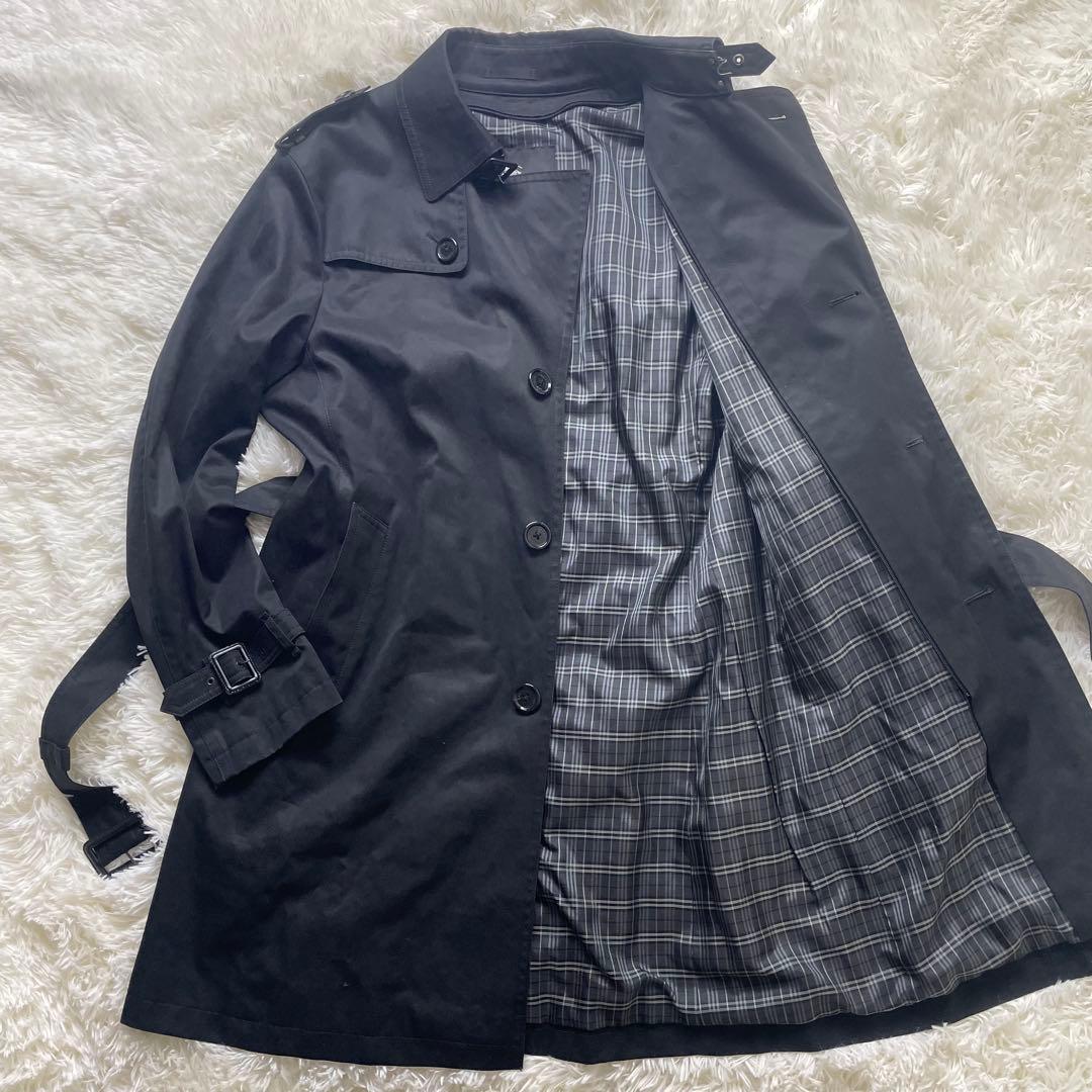 バーバリーブラックレーベル　ステンカラーコート　ブラック　ノバチェック　LL