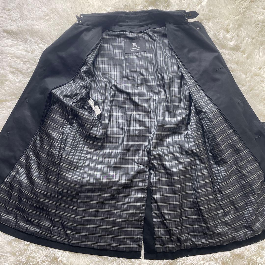 バーバリーブラックレーベル　ステンカラーコート　ブラック　ノバチェック　LL