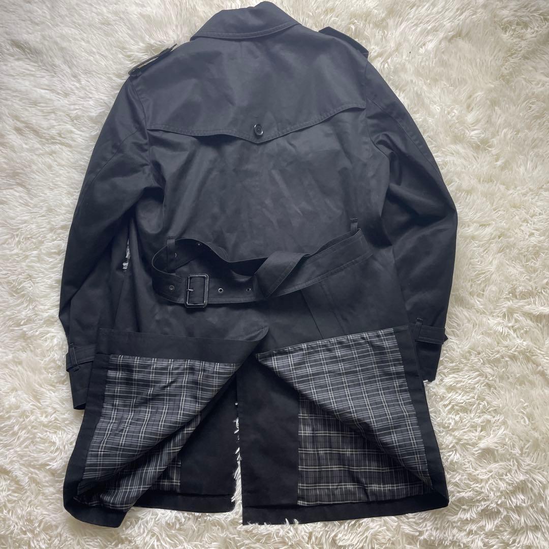 バーバリーブラックレーベル　ステンカラーコート　ブラック　ノバチェック　LL