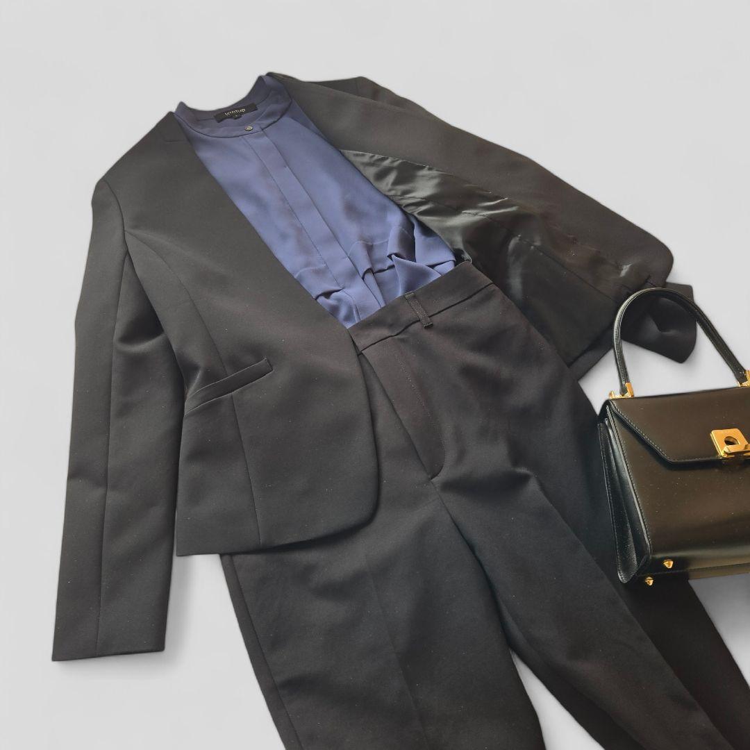 アンタイトル 洗える♪ 高年式 現行 セットアップ パンツスーツ ノーラペル 黒