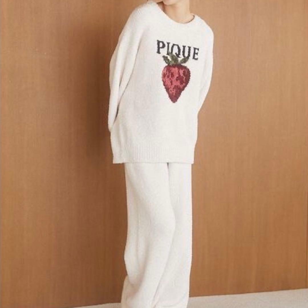 メランジストロベリージャガードプルオーバー メランジロゴ刺繍ロングパンツ セット