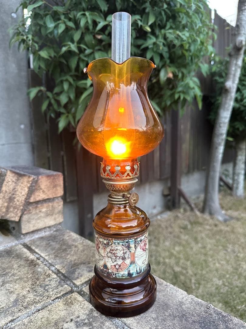 アンティーク調 オイルランプ 世界地図柄 ガラス製