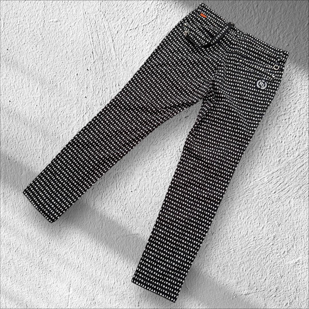 現行モデル　パーリーゲイツ　パンツ　総柄　黒　白　XL〜XXL相当 ストラップ付