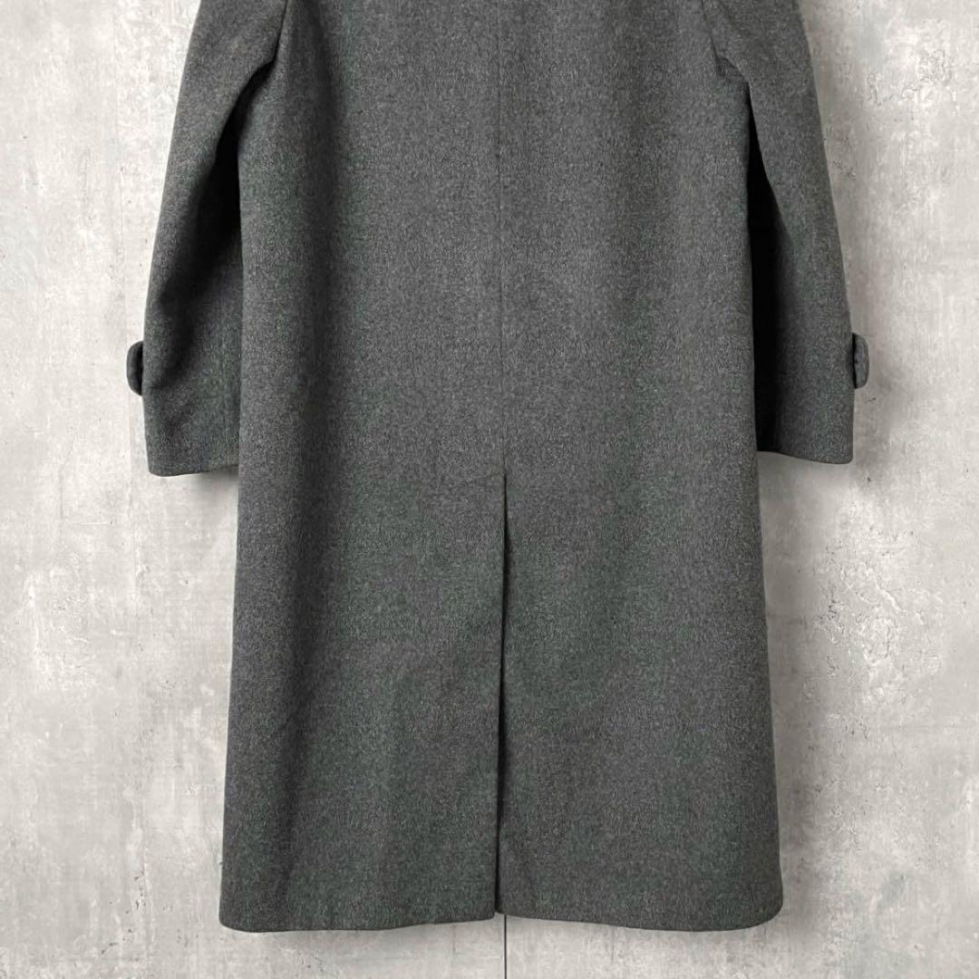 【英国製】アクアスキュータム ピュアラムウール グレー 比翼 ステンカラーコート