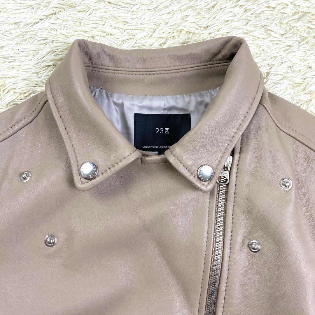 【新品未使用】23区 ライダースジャケット ラムレザー ダブル 38 ベージュ