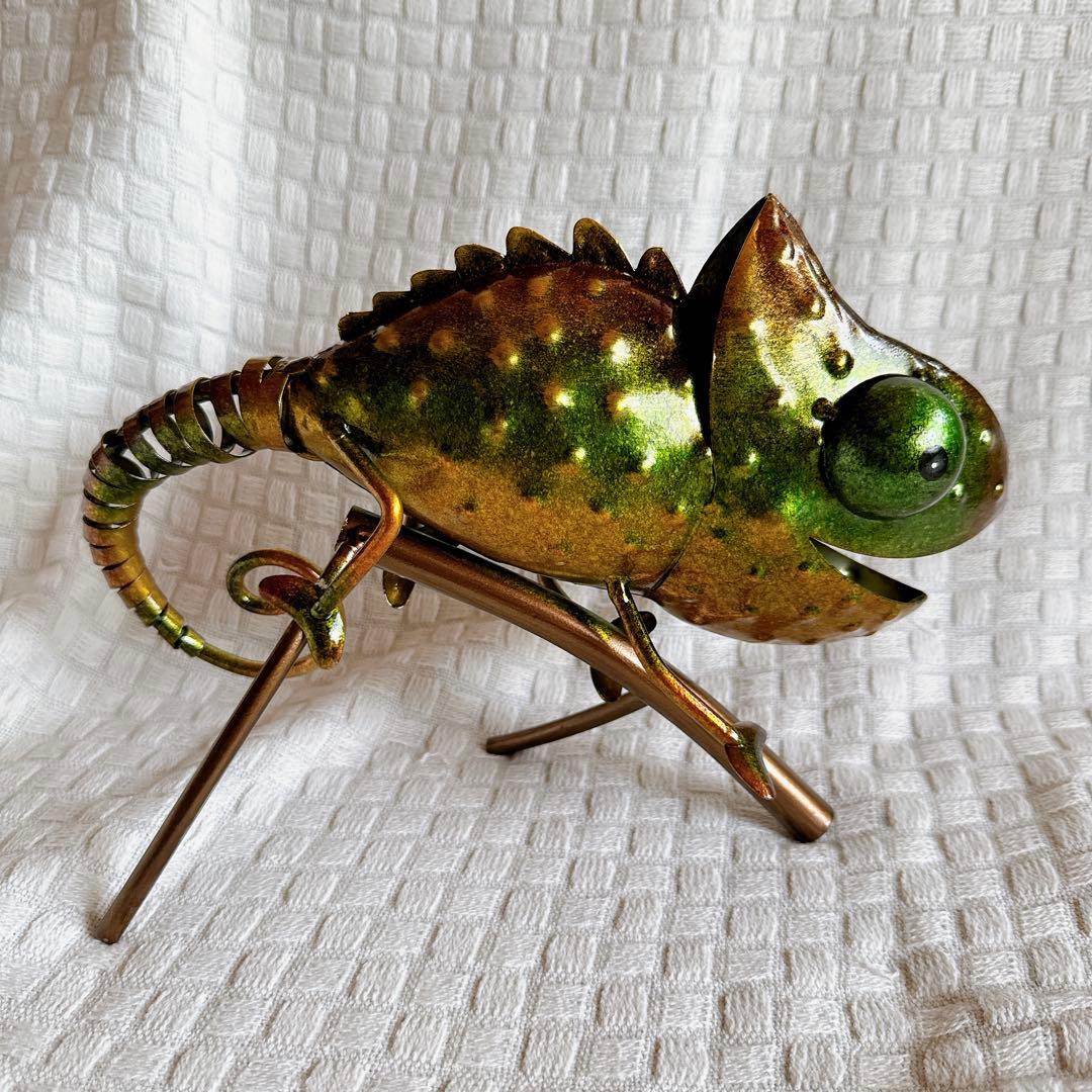 金属飾りの置物 カメレオン(グリーン)飾り 置物 インテリア 金物