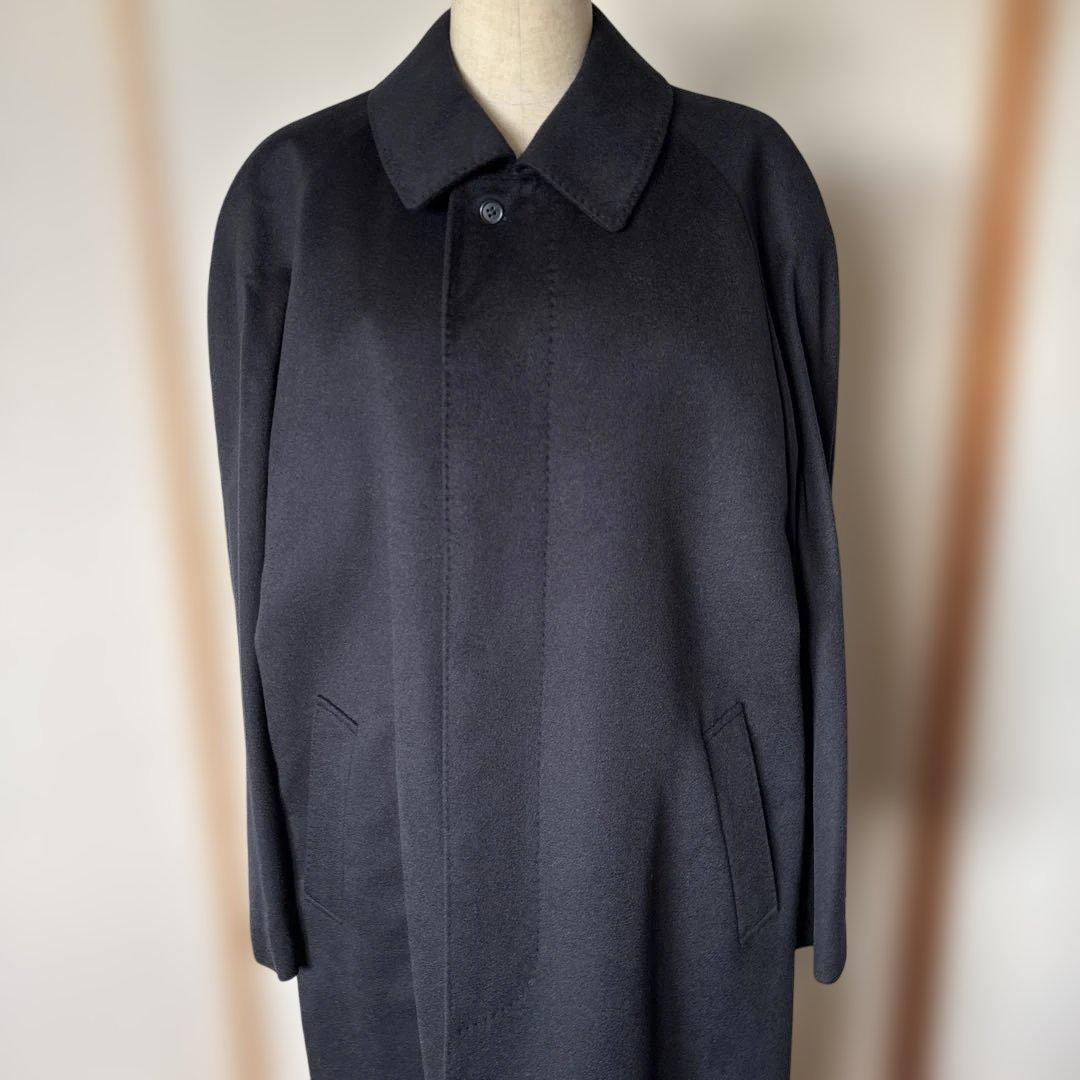 【新品】カシミア100% メンズステンカラーコート 濃紺　ロングコート175㎝