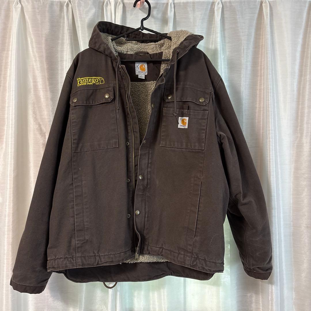 Carhartt ボアジャケット L 企業刺繍 フード付き古着
