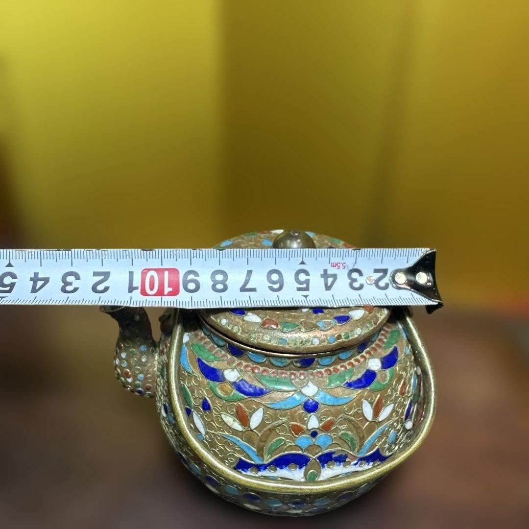 清時代，七宝焼，掐丝珐琅，中国，装飾的な金属製ポット