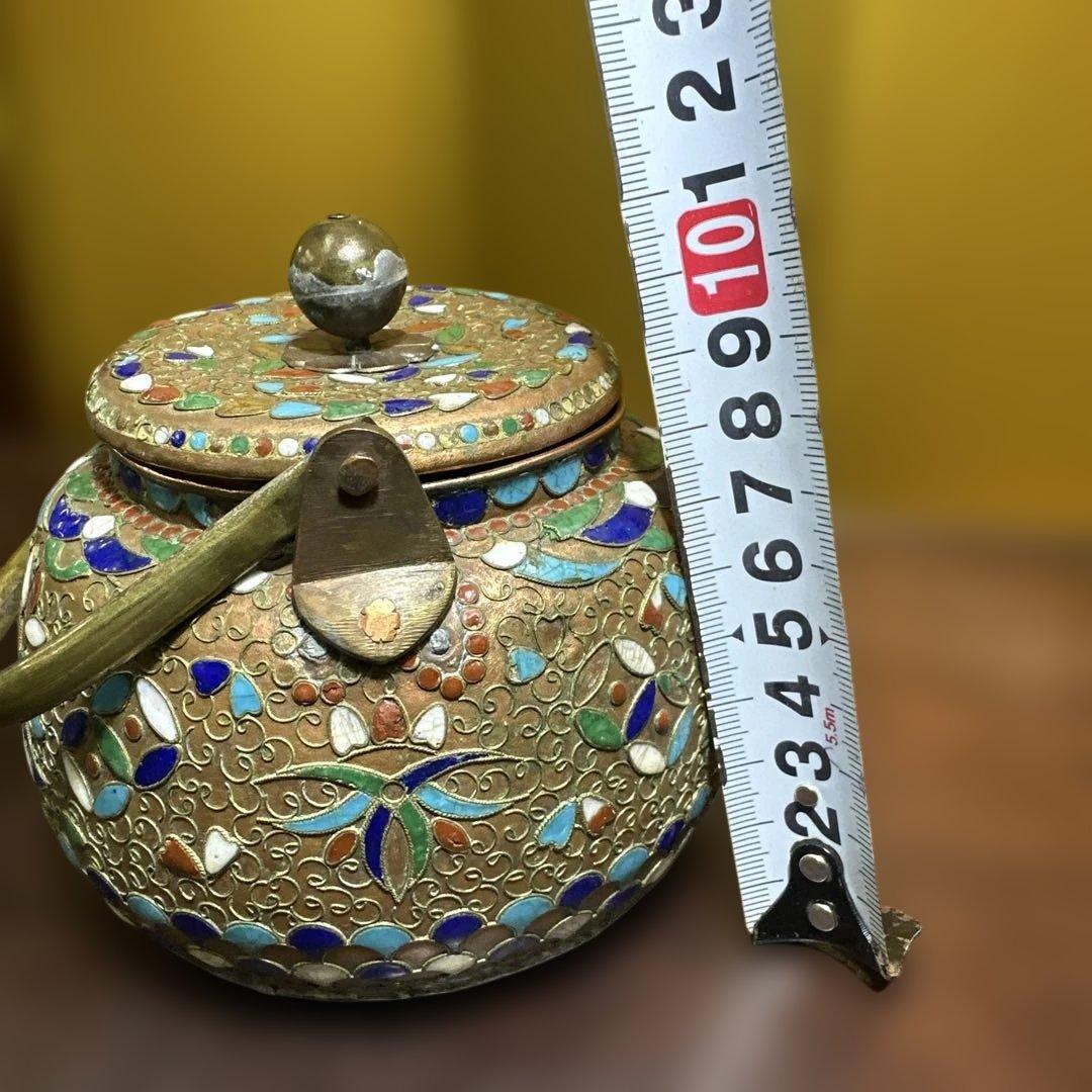 清時代，七宝焼，掐丝珐琅，中国，装飾的な金属製ポット