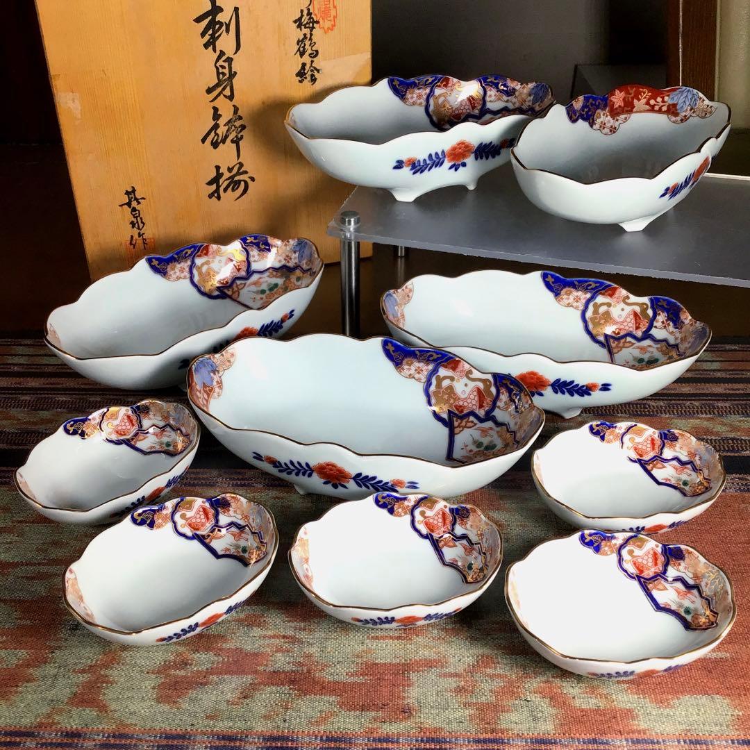 『冬うー特価』　其泉　『松竹梅鶴絵　刺身鉢揃』　中鉢　小鉢　5組