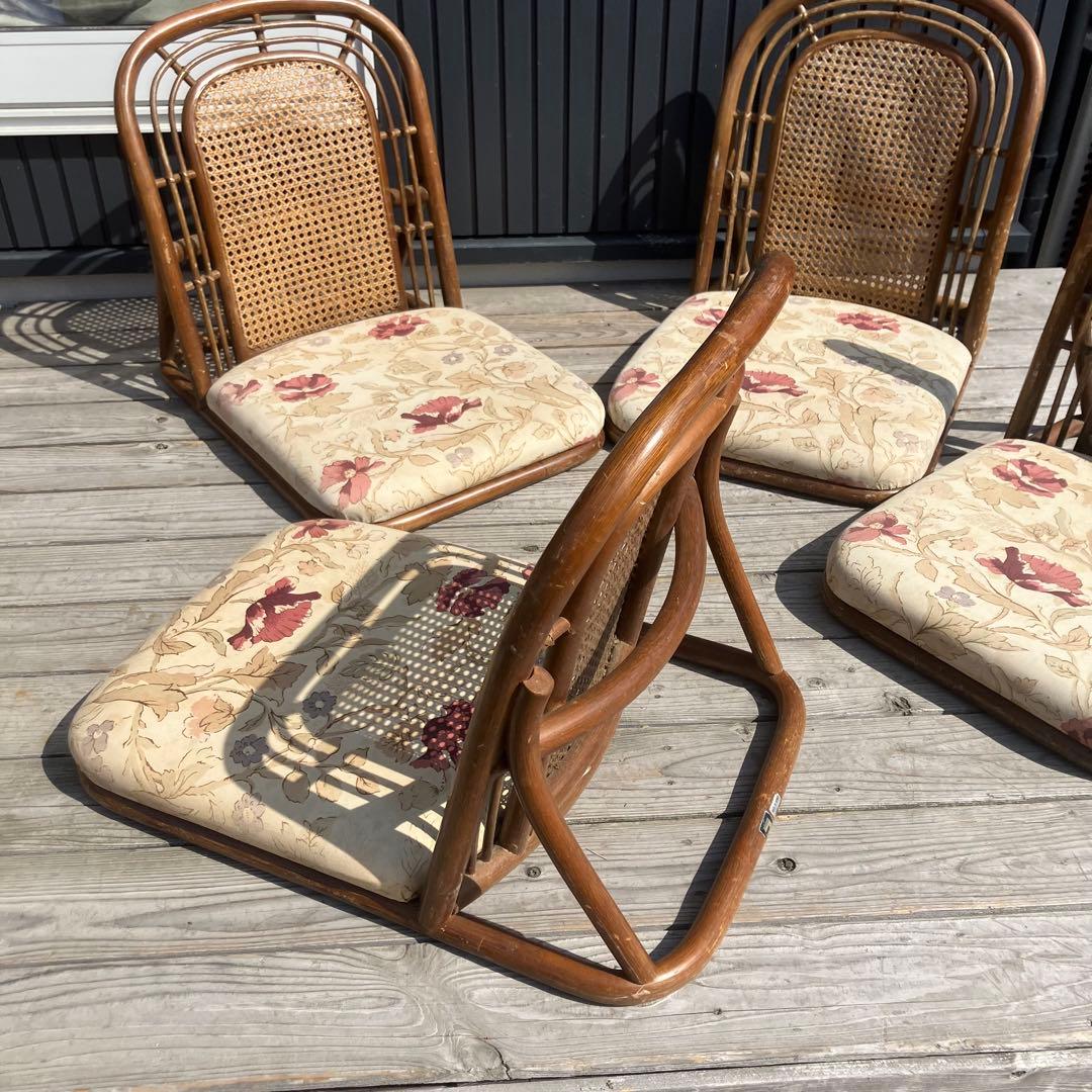 昭和レトロ コスガ家具 花柄ラタン座椅子 ラタンチェア 4脚セット 古家具
