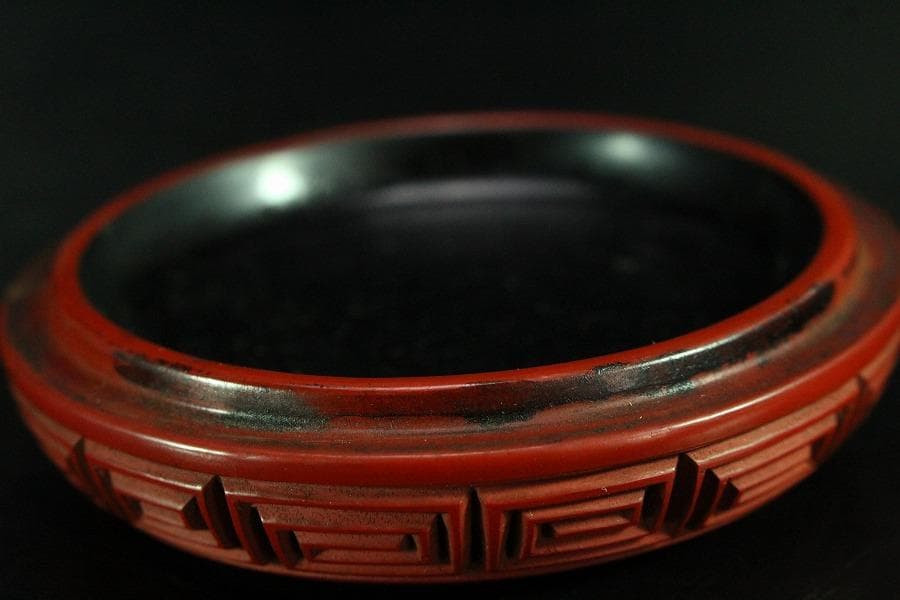 堆朱 刻果実虫 香合 漆 本堆朱保証 時代物(K-YC458)