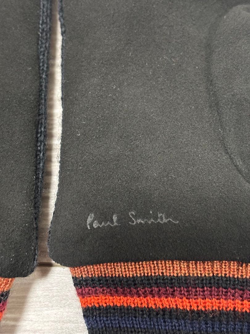 【美品】Paul Smith ポールスミス ブラック ストライプ手袋 24cm