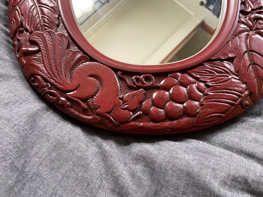 ハンドメイド　鎌倉彫　壁掛け鏡