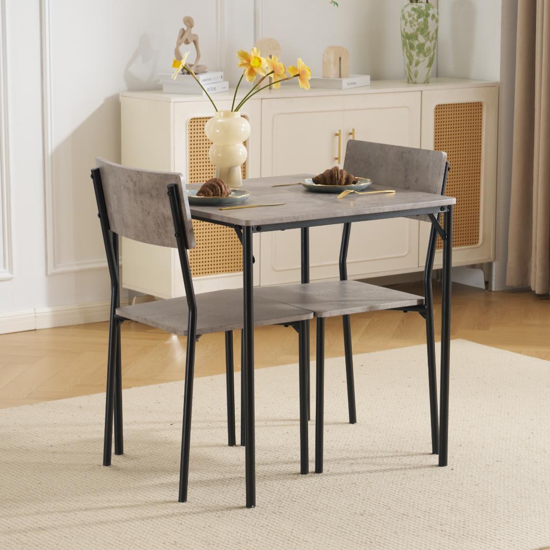 ダイニングセット 二人用 3点セット チェア 2脚テーブル 幅70cm　GRAY