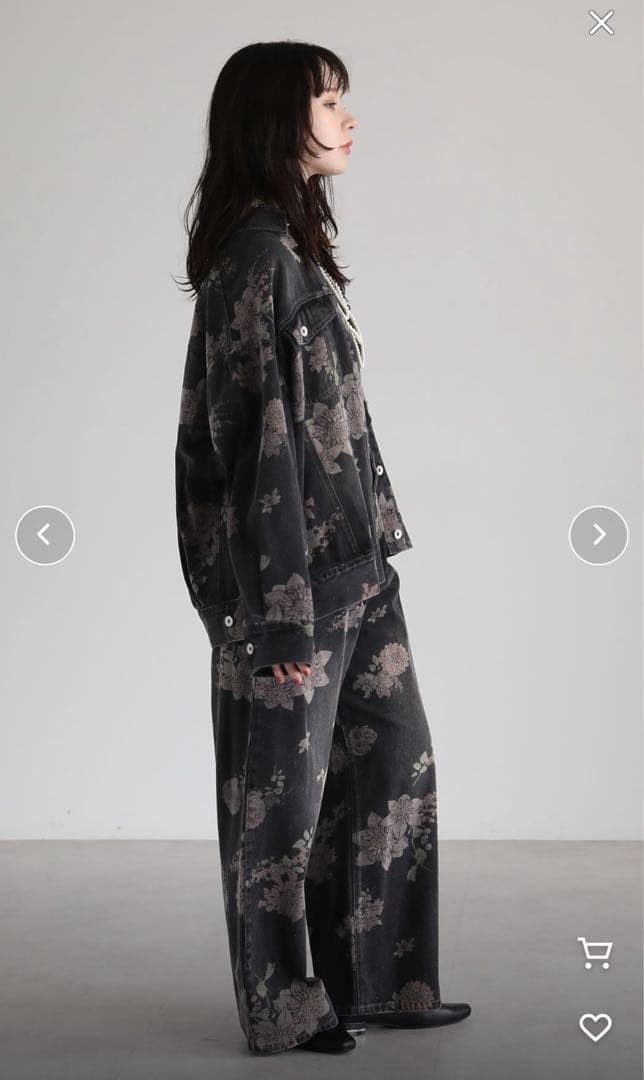 SUGAR SPOON フラワープリント デニムパンツ オーバーGジャン