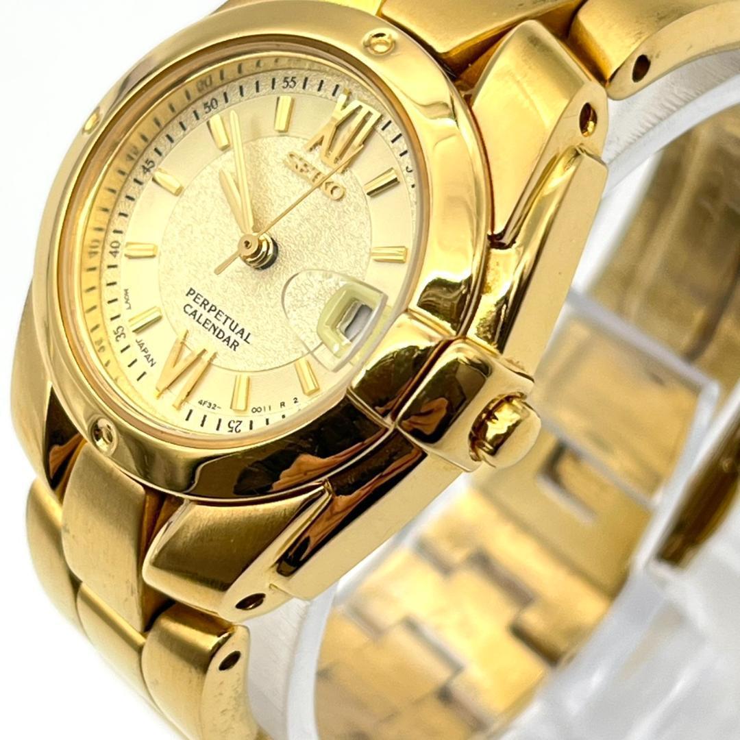 良品 セイコー パーペチュアル レディース コマ有 電池交換済 ゴールド