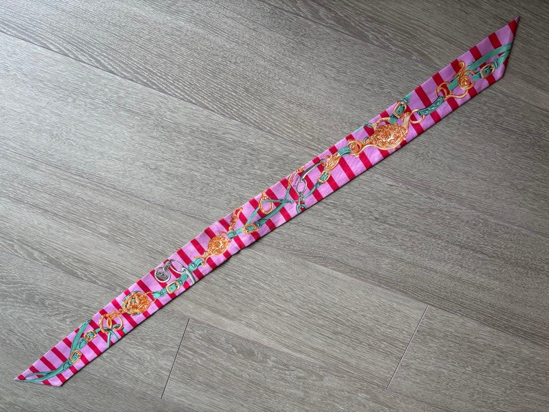 エルメスHERMESツイリー ストライプデザイン スカーフ ピンク