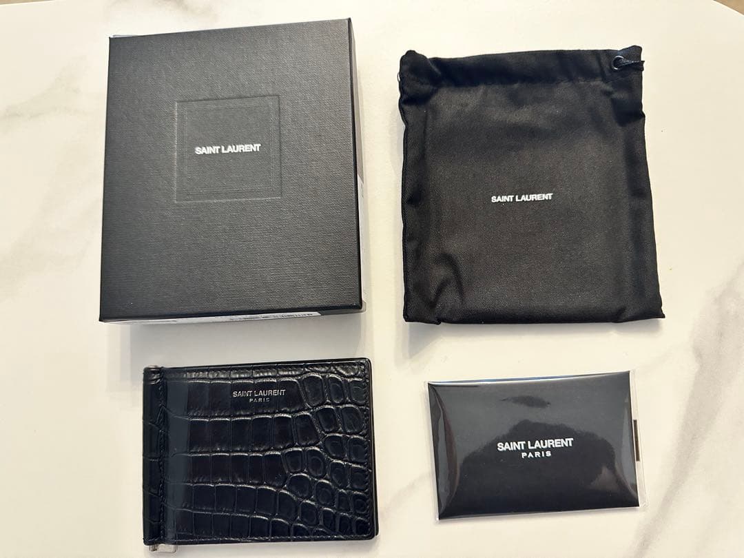 SAINT LAURENT クロコ型押し　レザー マネークリップ