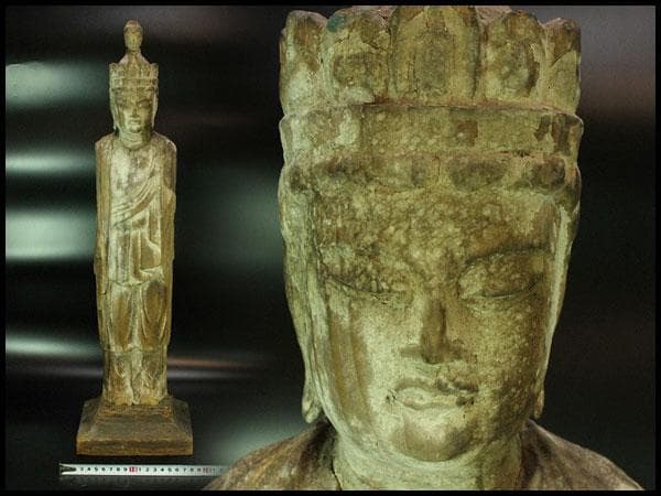 仏教美術 木彫 十一面観音 古 仏像 時代物(K-YC395)