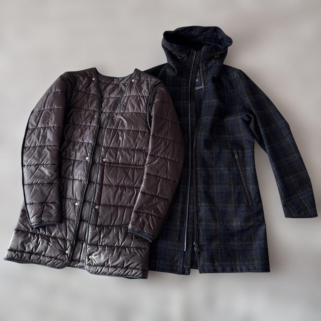 boomboomsateliteスタンドカラーフーディーダウン中綿コート