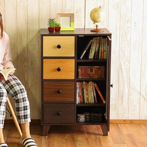 〇2種セット ウッドグラデーション　キャビネット引き出し4杯付ｘ１+チェストｘ１