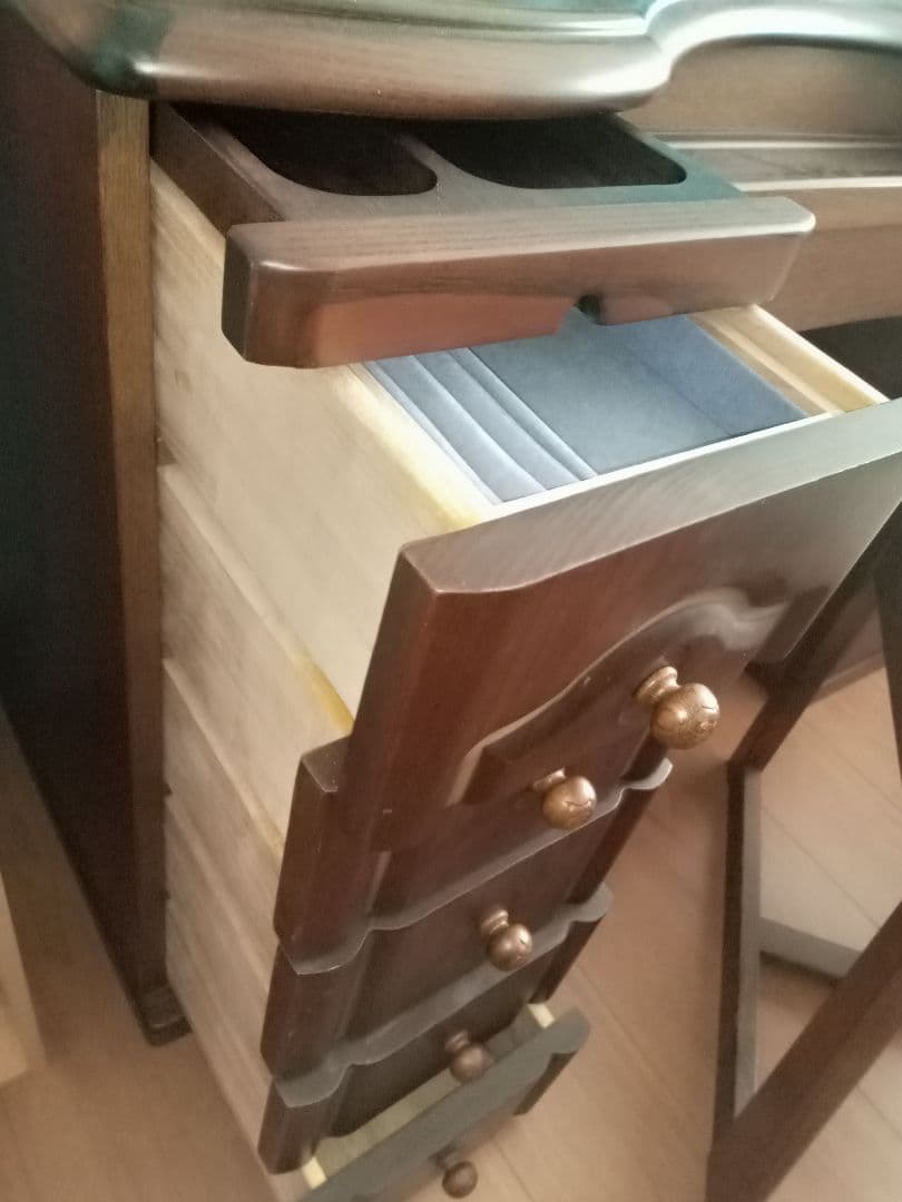 引取可★木製 高級ドレッサー 丸型大鏡　ブラウン