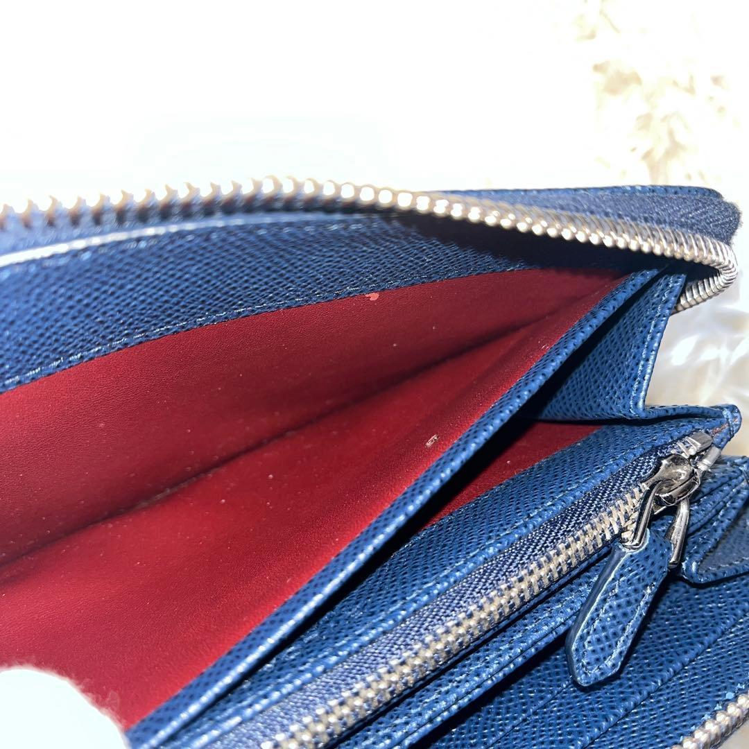 美品　BVLGARI長財布　ネイビー　ラウンドジップ　サークルロゴ　ブルガリマン