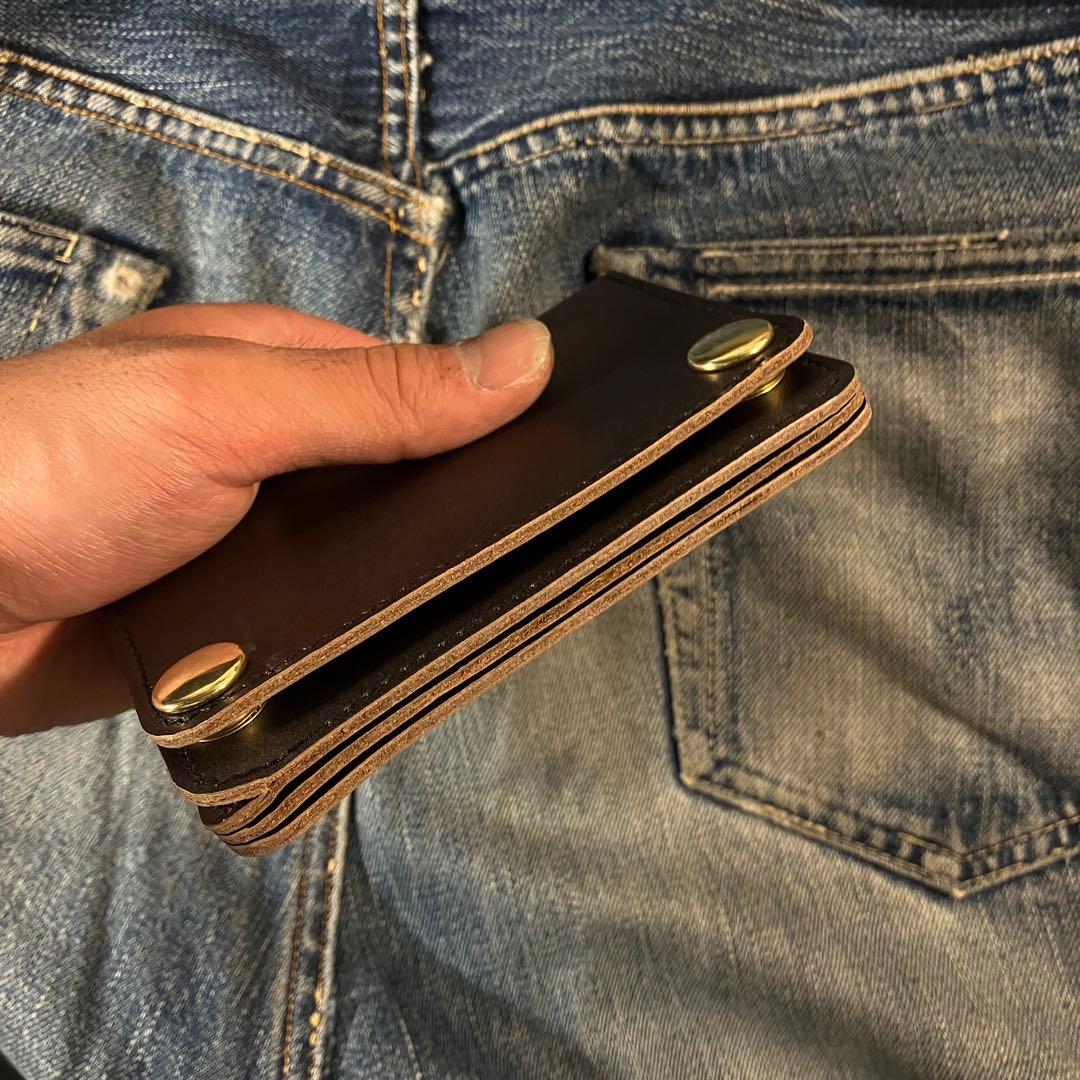お札が折れない！ミドルトラッカーウォレット 3層 ブラス 栃木レザー