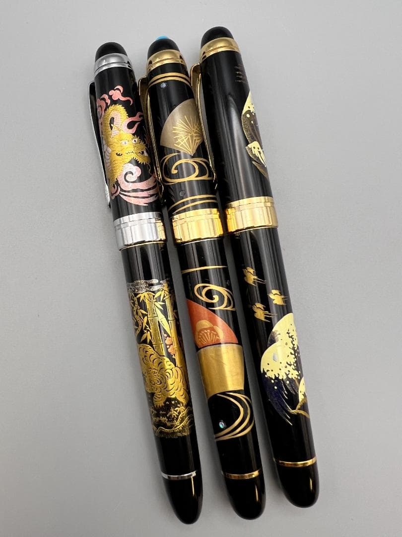 万年筆　蒔絵　龍虎　波鳥図　螺鈿装飾　3本セット