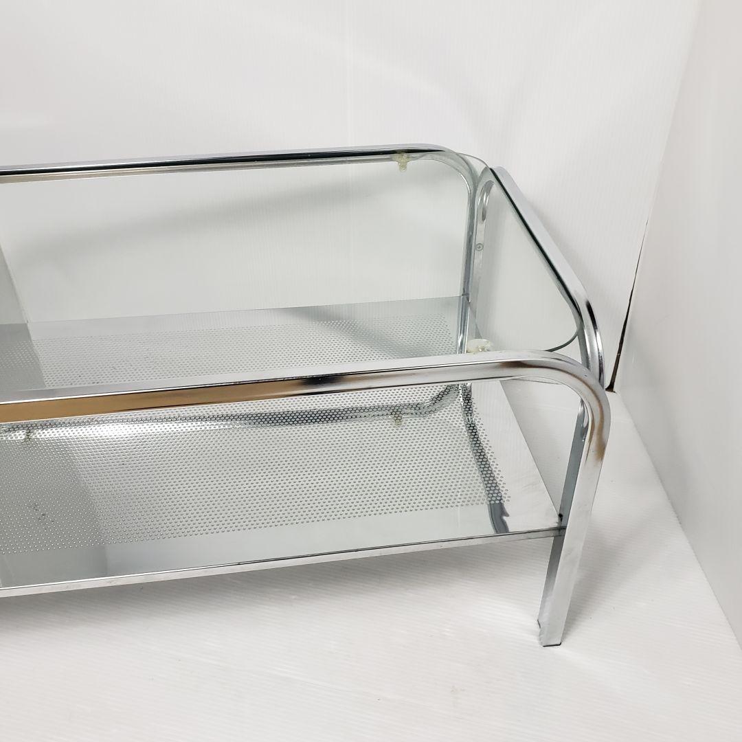 レトロ　ガラステーブル　センターテーブル　シルバー　アイアンフレーム