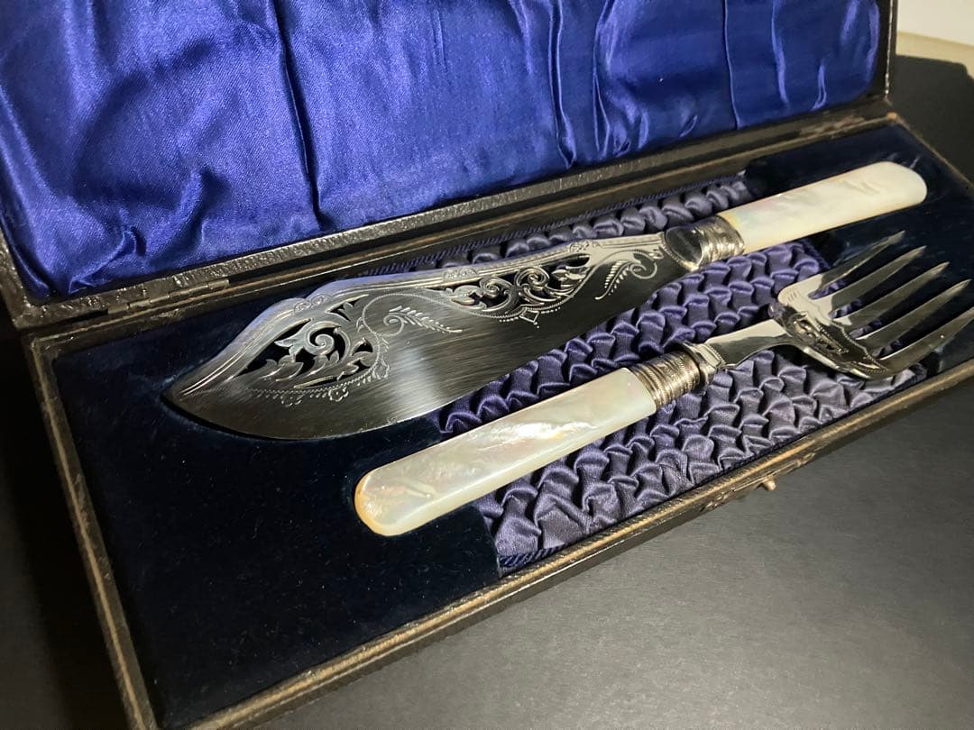 英国アンティーク 白蝶貝×純銀925 ナイフ&フォークセット