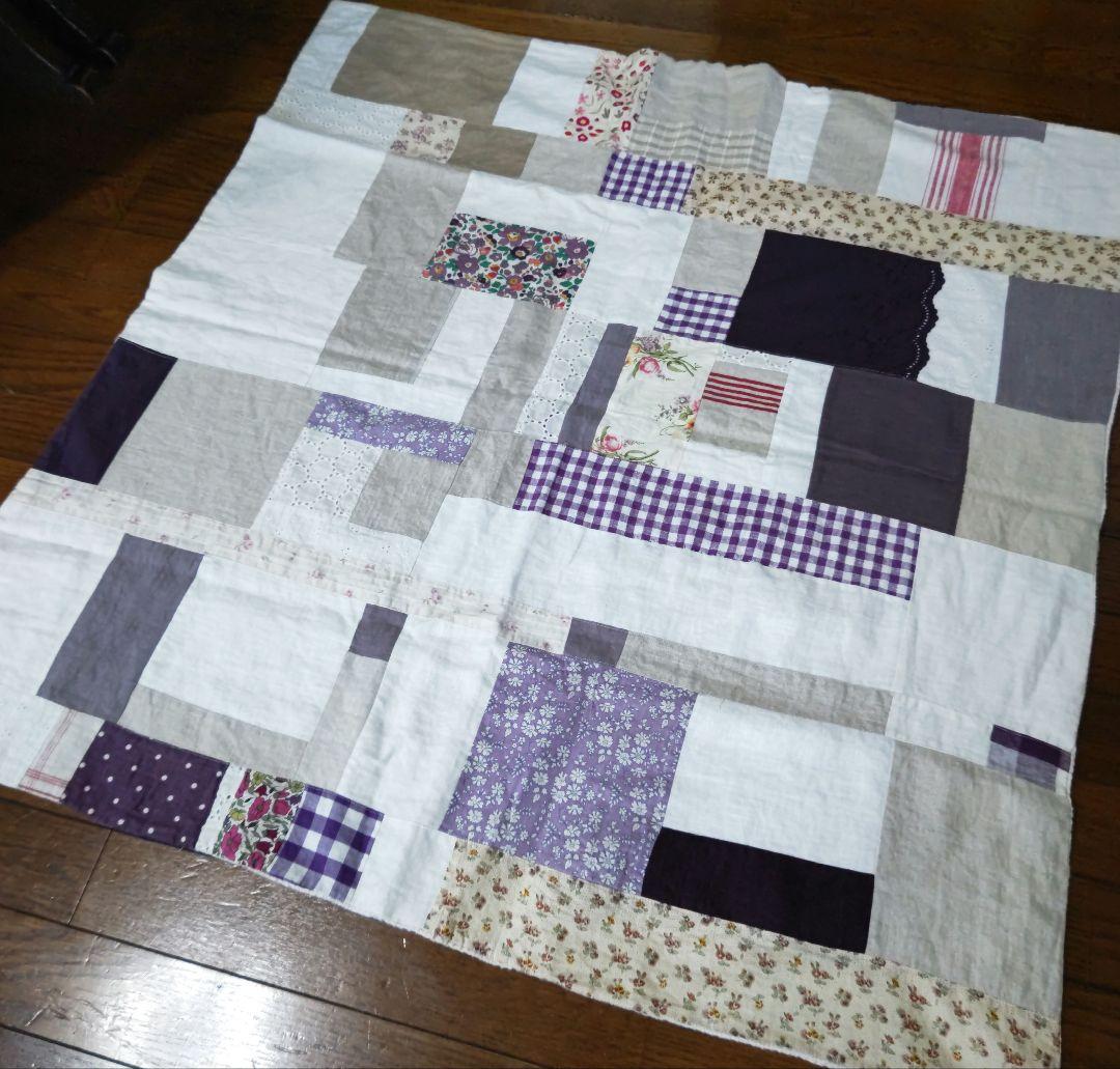 お値下げハンドメイドリネンパッチワークブランケットリバティ綿レース麻