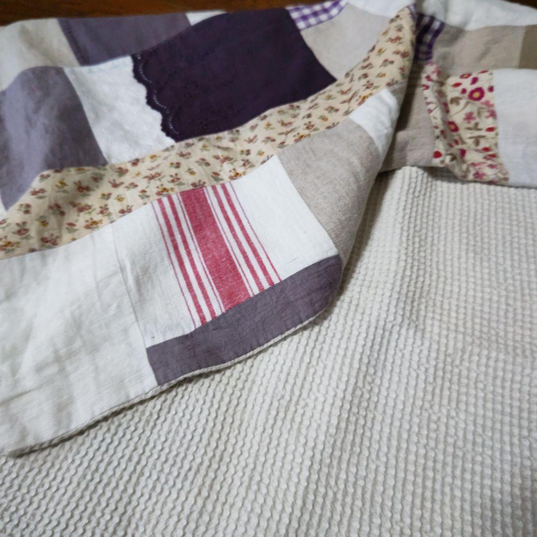 お値下げハンドメイドリネンパッチワークブランケットリバティ綿レース麻