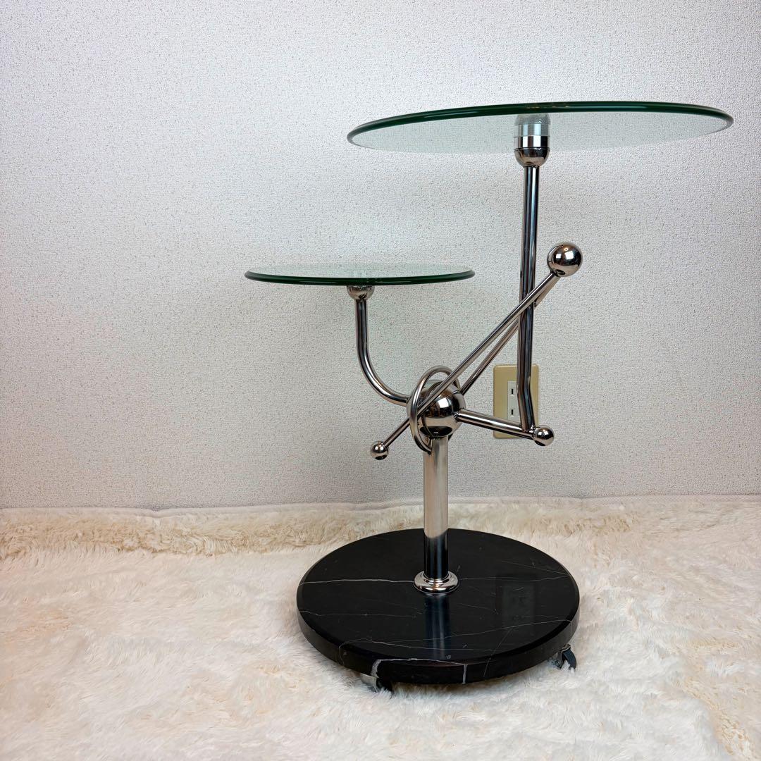 送料無料 サイドテーブル 2段式 ガラス・金属製 大理石