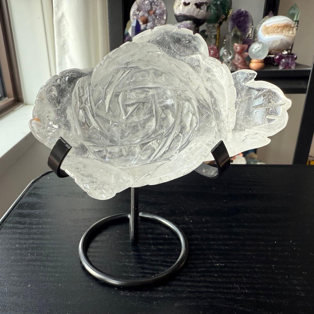 天然石水晶のお花　置物　彫物NO.121013