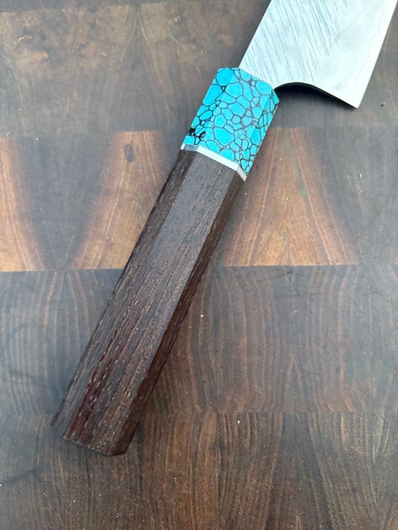 黒崎優　風神　文化(切付) 165mm 包丁　粉末ハイス　ウエンジ柄ターコイズ桂