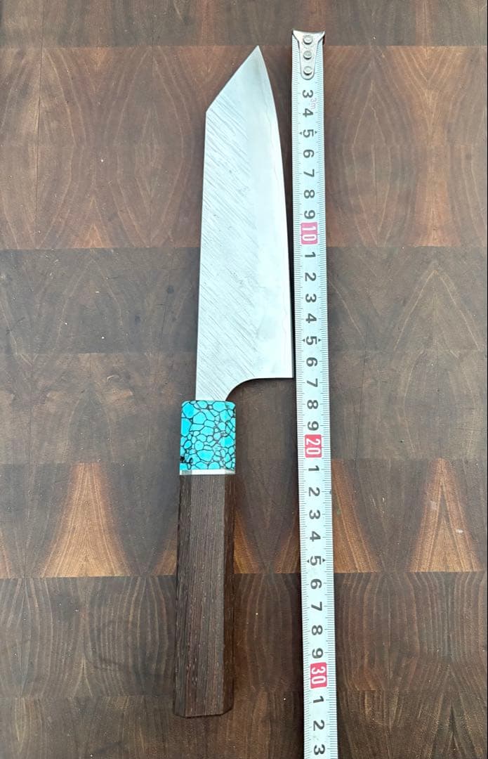 黒崎優　風神　文化(切付) 165mm 包丁　粉末ハイス　ウエンジ柄ターコイズ桂