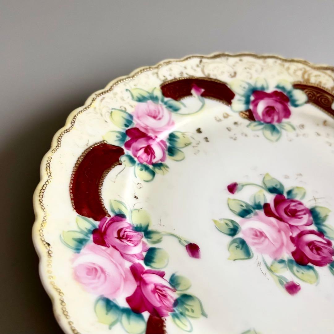 アンティーク　オールドノリタケ　初期メイプルリーフ印　薔薇金彩プレート【稀少品】