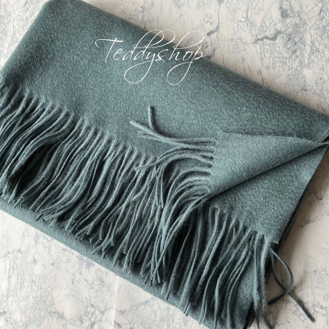 極上カシミヤ100%☆大判 ストール☆ グレイッシュグリーン