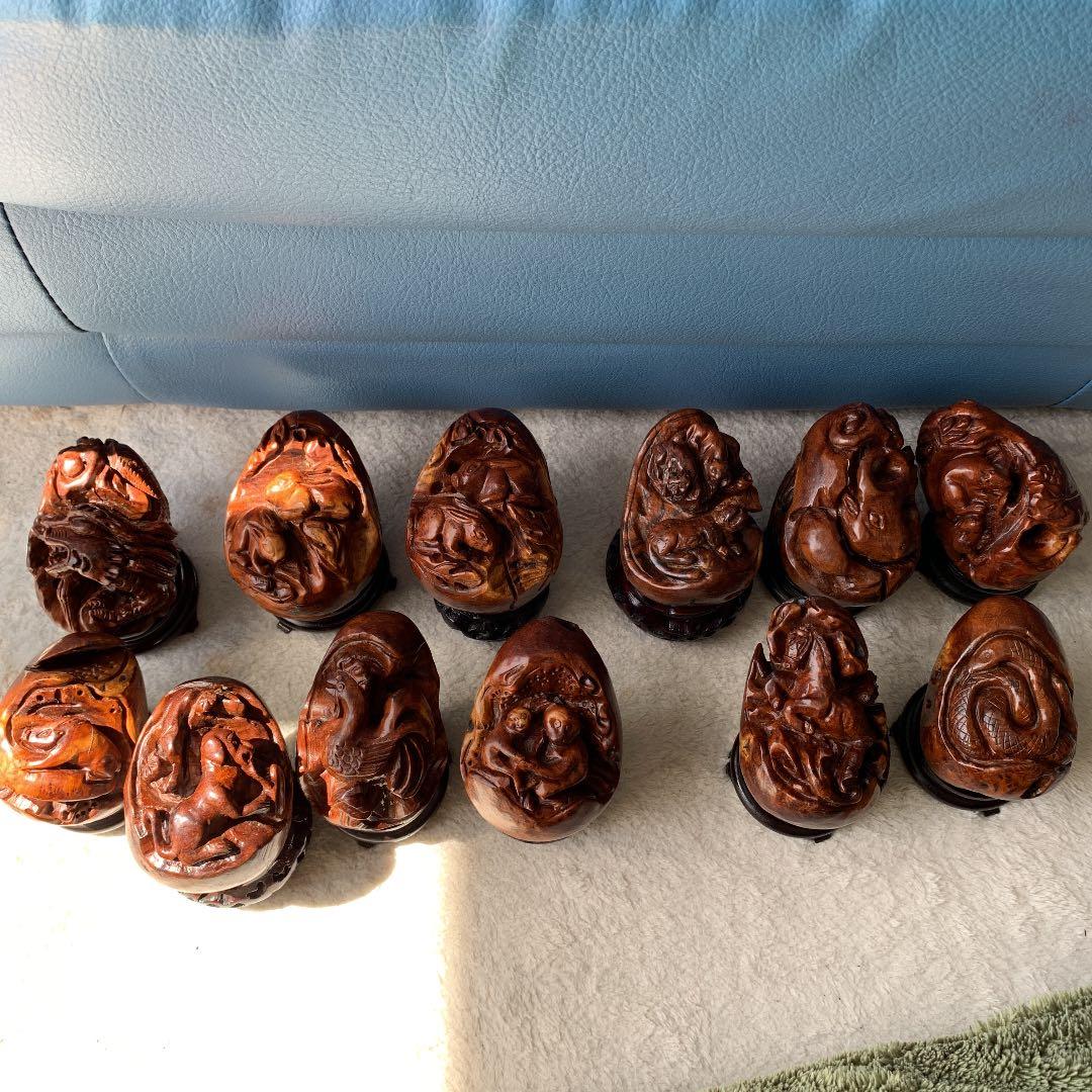 訳あり品　マリン木 バラの根 十二支 置物 木彫り　彫刻