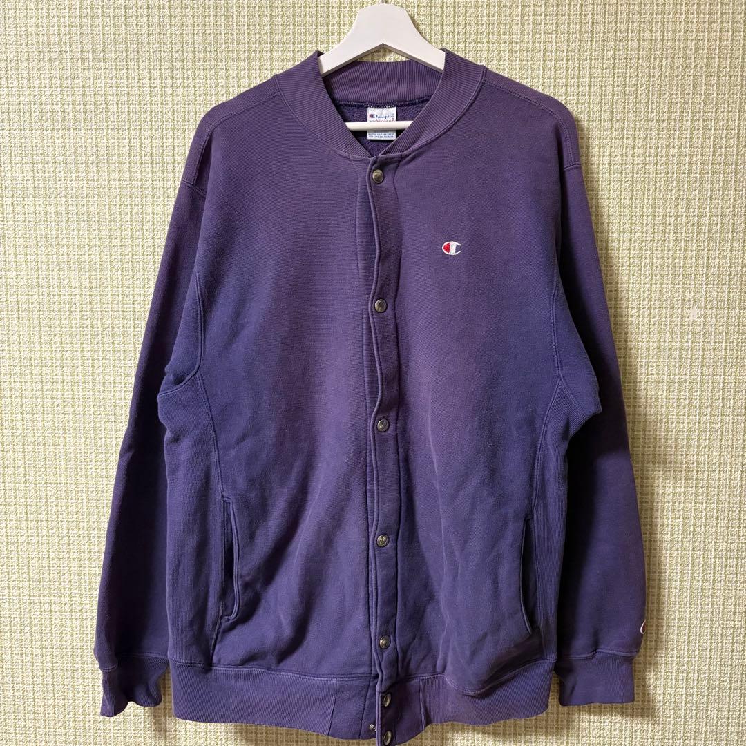 90s Champion スゥエットカーディガン 茄子紺