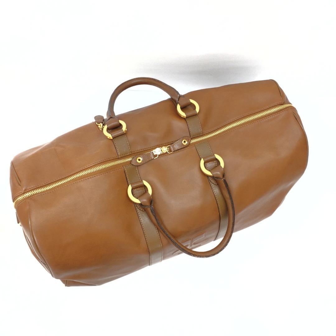 Courreges クレージュ レザー ボストンバッグ ブラウン 大容量