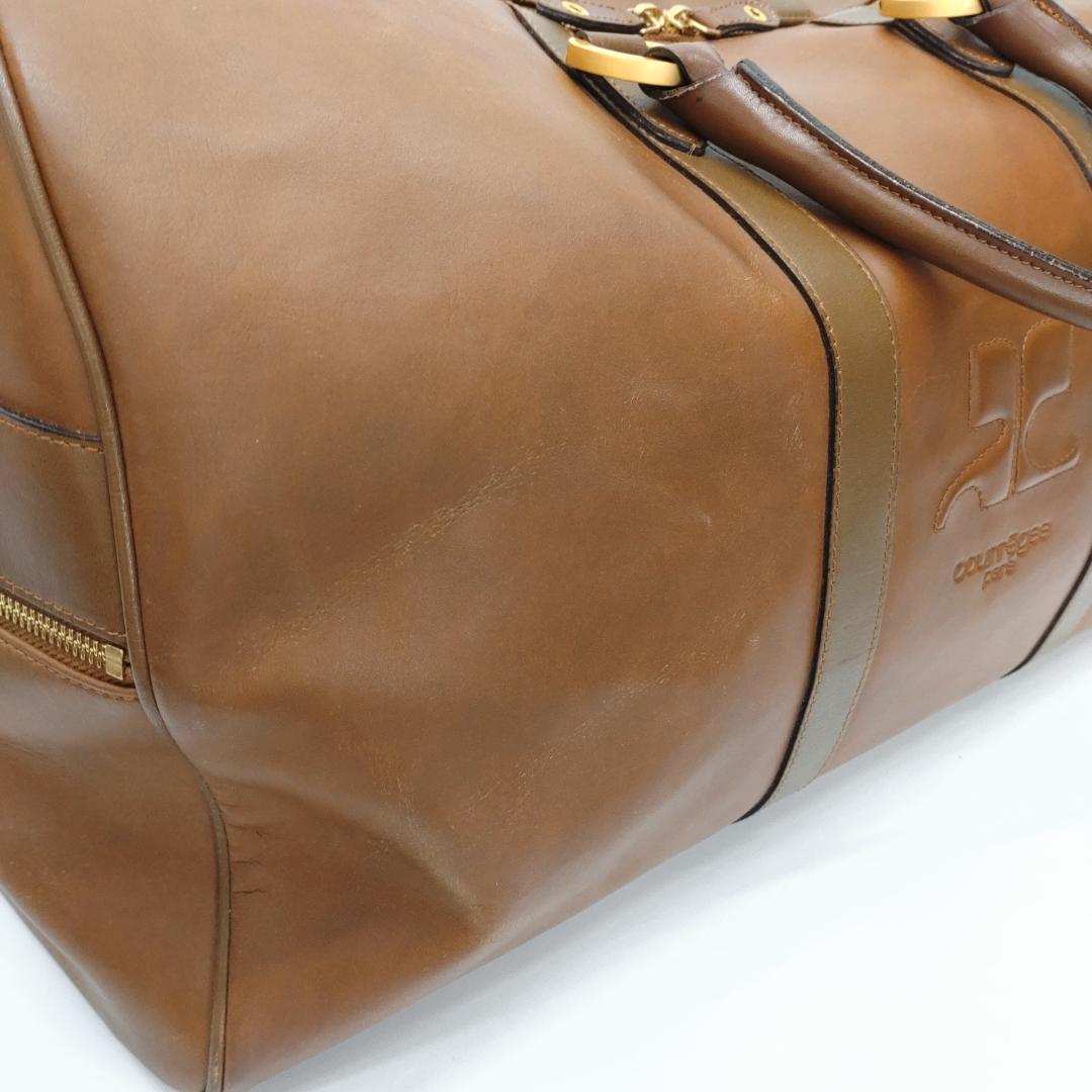 Courreges クレージュ レザー ボストンバッグ ブラウン 大容量