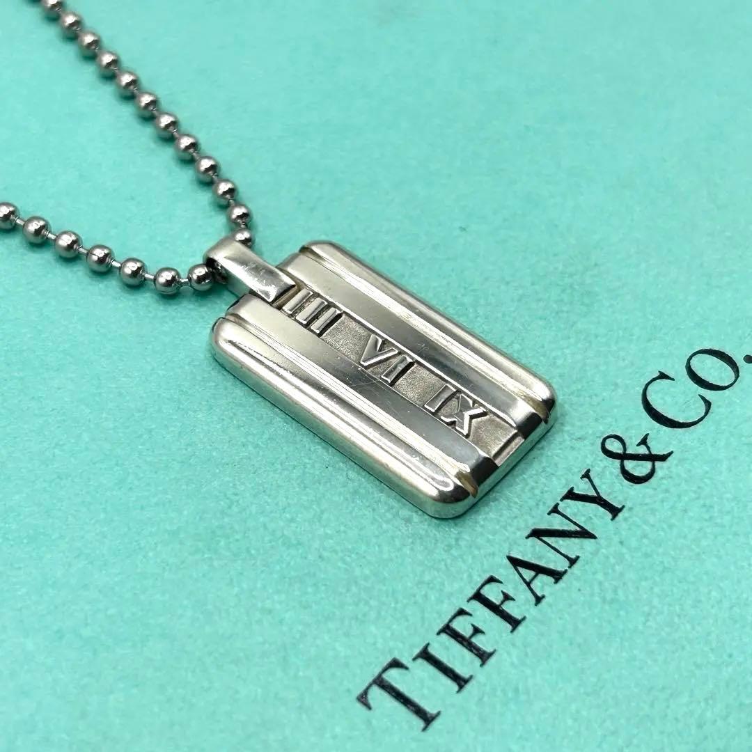 美品　ティファニー　アトラス　プレート　ネックレス　シルバー　社外チェーン