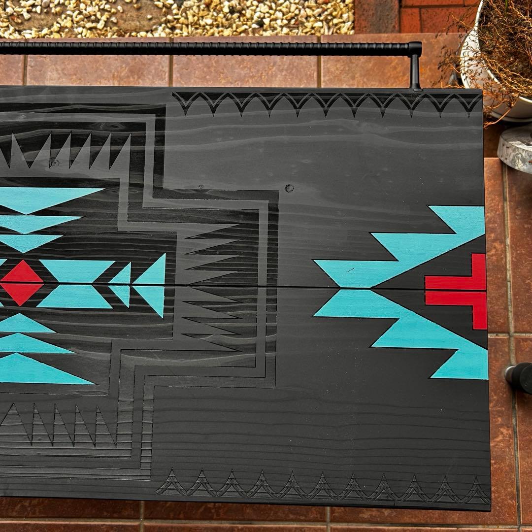 No.563 アイアンローテーブル オルテガテーブル　ネイティブ柄