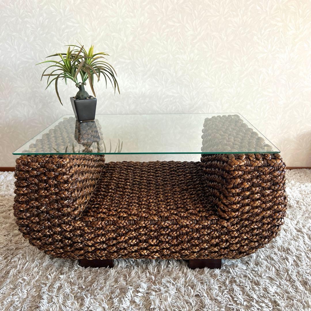 ウォーターヒヤシンス ガラステーブル センターテーブル アジアン バリ