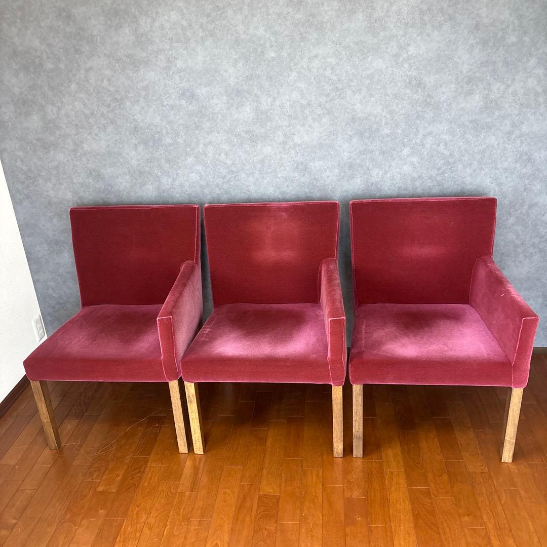 ダイニングチェア ダークレッド ベロア 3脚セット ばら売り可 昭和 レトロ