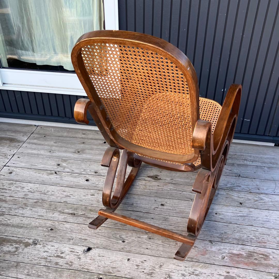 昭和レトロ 木製 ベントウッド ラタンロッキングチェア アームチェア 古家具